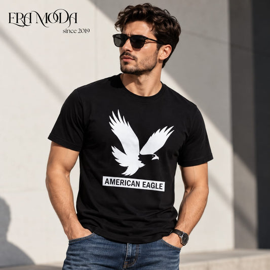 American Eagle Men’s Cotton T-Shirt – Graphic Print | Black & Blue