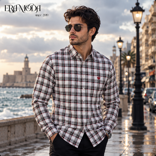قميص رجالي كاروهات قطن بأكمام طويلة مناسب لكل الفصول | ERA MODA