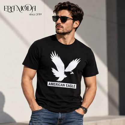 American Eagle Men’s Cotton T-Shirt – Graphic Print | Black & Blue