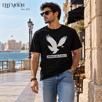 American Eagle Men’s Cotton T-Shirt – Graphic Print | Black & Blue