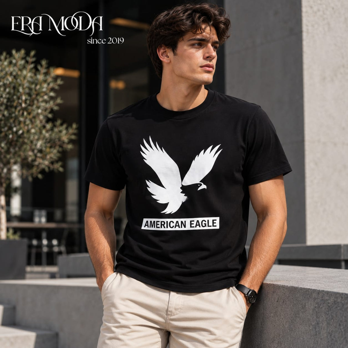 American Eagle Men’s Cotton T-Shirt – Graphic Print | Black & Blue