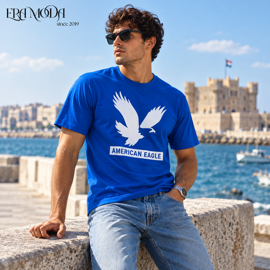 American Eagle Men’s Cotton T-Shirt – Graphic Print | Black & Blue