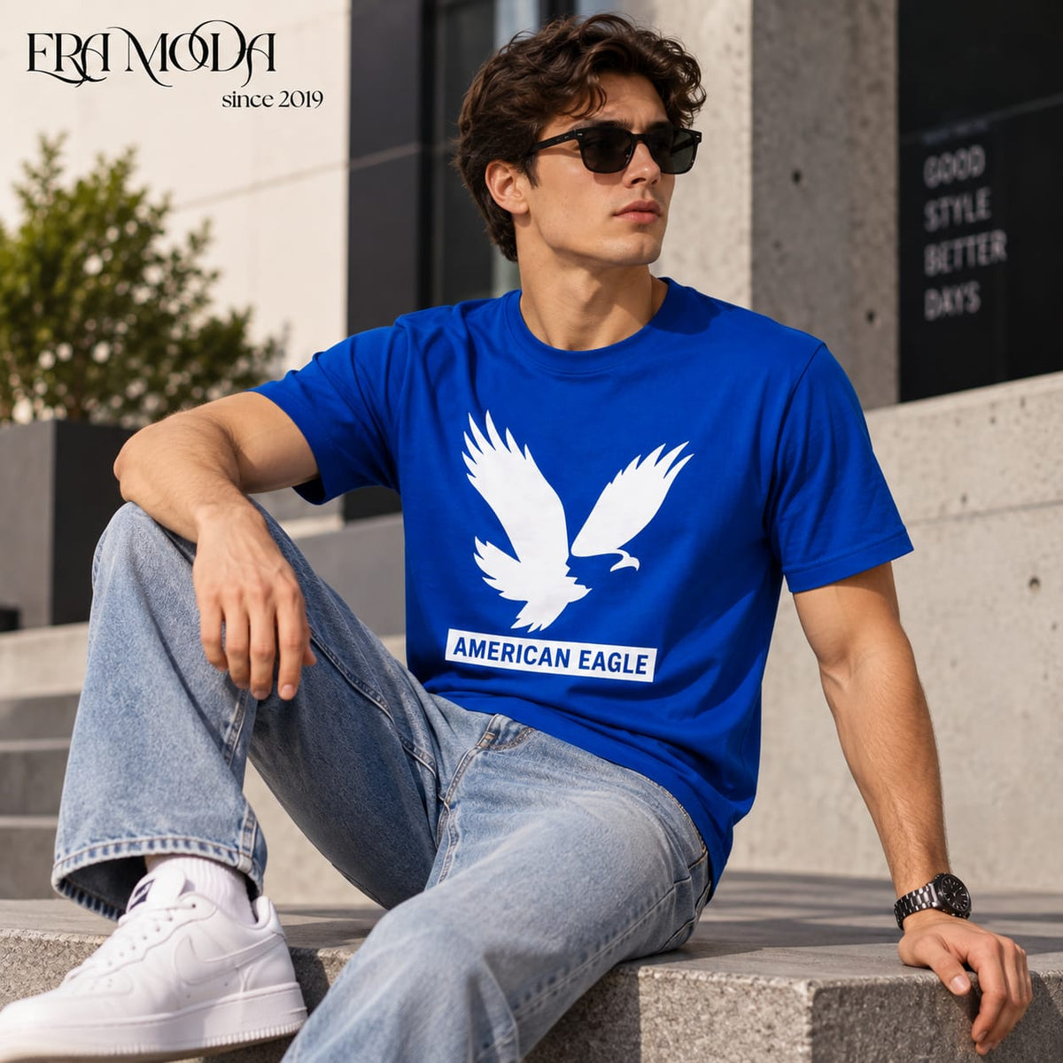 American Eagle Men’s Cotton T-Shirt – Graphic Print | Black & Blue