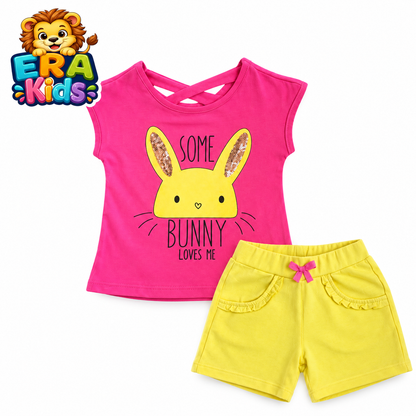 Bunny Print Outfit Set for Girls’ 100% Cotton – Colorful Summer Clothing
