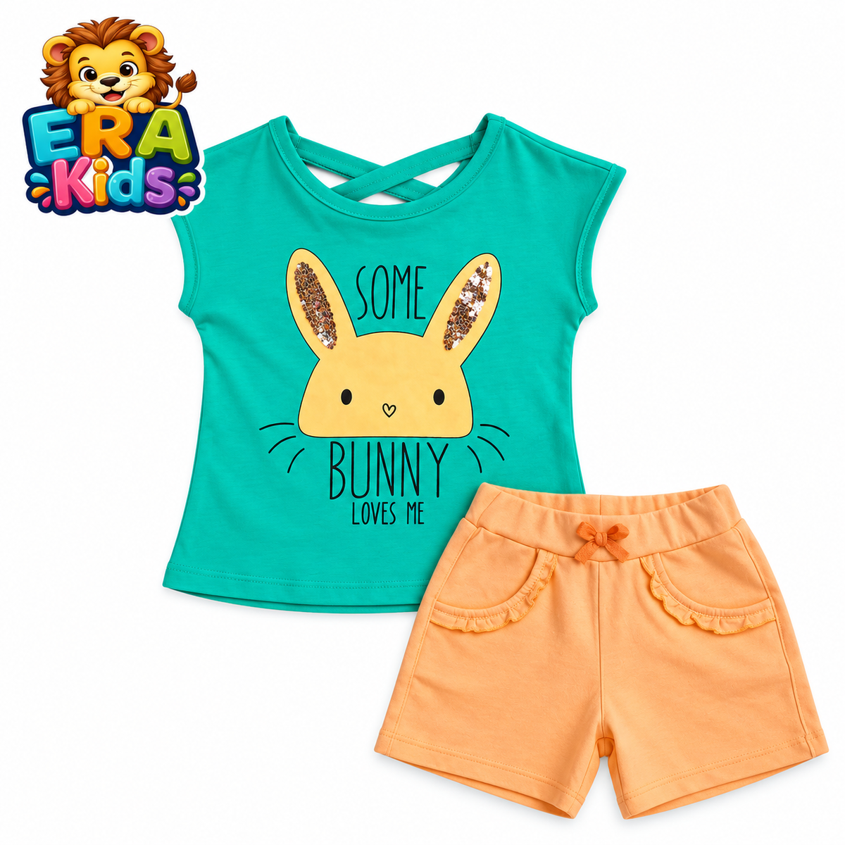 Bunny Print Outfit Set for Girls’ 100% Cotton – Colorful Summer Clothing