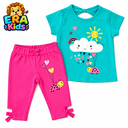Miami Pajama Set for Girls’ 100% Cotton – Colorful Kids’ Printed Sleepwear