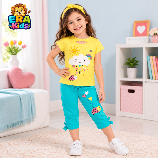Miami Pajama Set for Girls’ 100% Cotton – Colorful Kids’ Printed Sleepwear