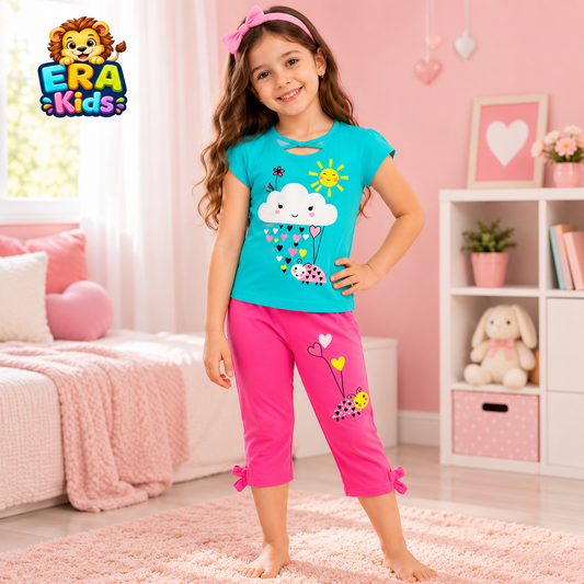 Miami Pajama Set for Girls’ 100% Cotton – Colorful Kids’ Printed Sleepwear