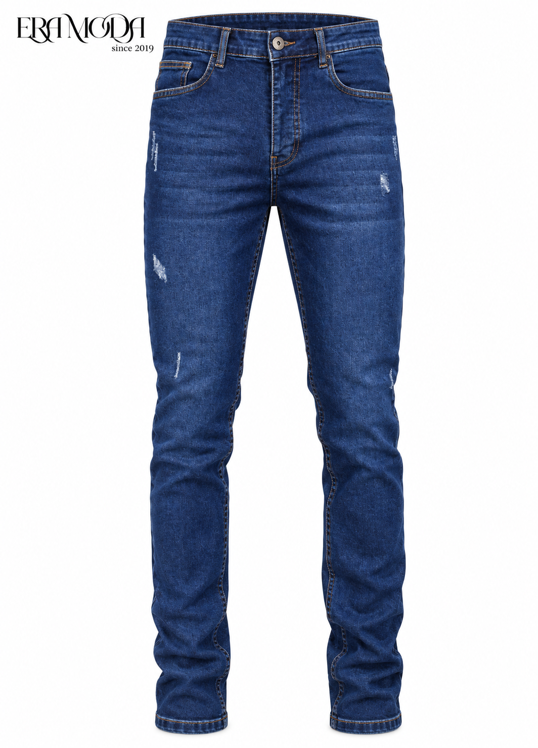 Men’s Dark Blue Distressed Jeans – Regular Fit Denim Pants