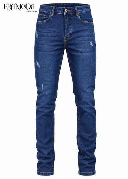 Men’s Dark Blue Distressed Jeans – Regular Fit Denim Pants