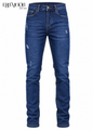 Men’s Dark Blue Distressed Jeans – Regular Fit Denim Pants