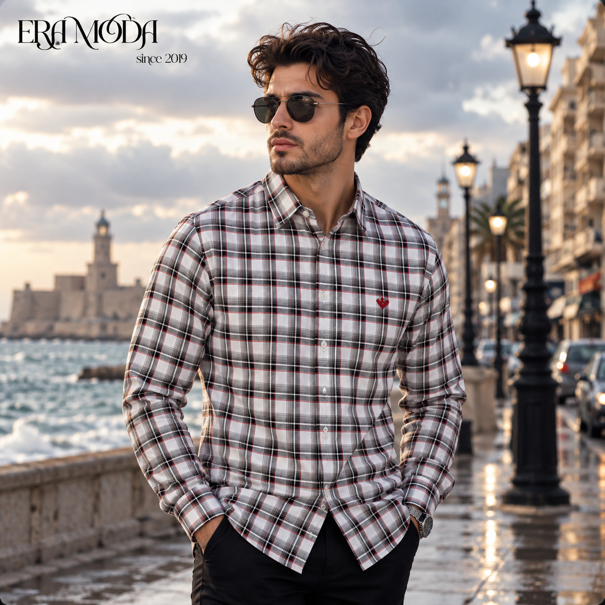 قميص رجالي كاروهات قطن بأكمام طويلة مناسب لكل الفصول | ERA MODA
