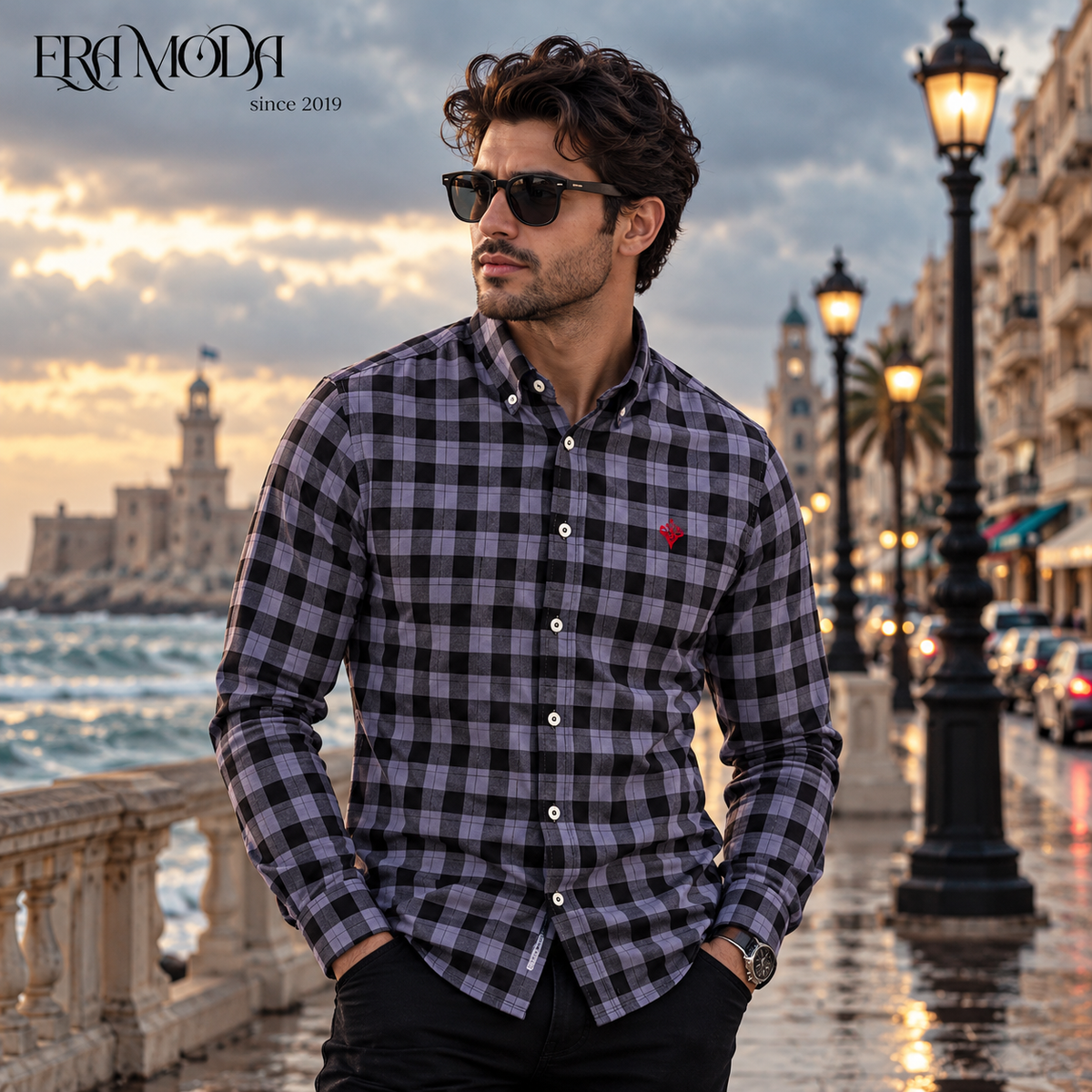 قميص رجالي كاروهات قطن بأكمام طويلة مناسب لكل الفصول | ERA MODA