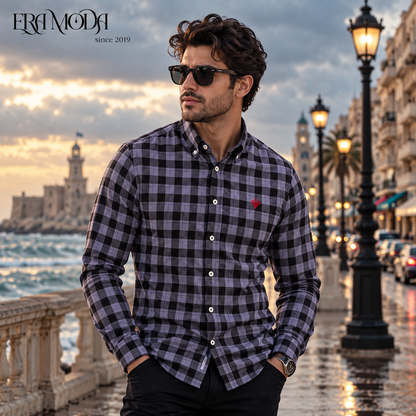 قميص رجالي كاروهات قطن بأكمام طويلة مناسب لكل الفصول | ERA MODA