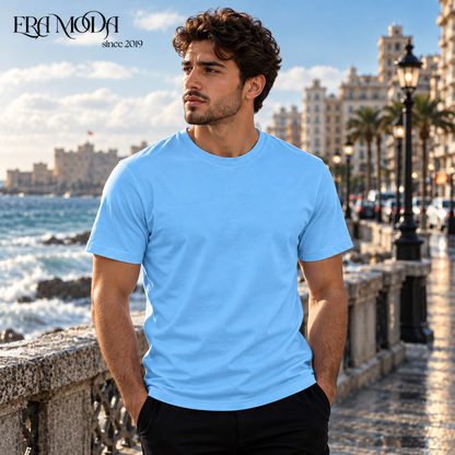 تيشيرت بيزك رجالي قطن بريميوم سادة أبيض وأسود ولبني | ERA Moda