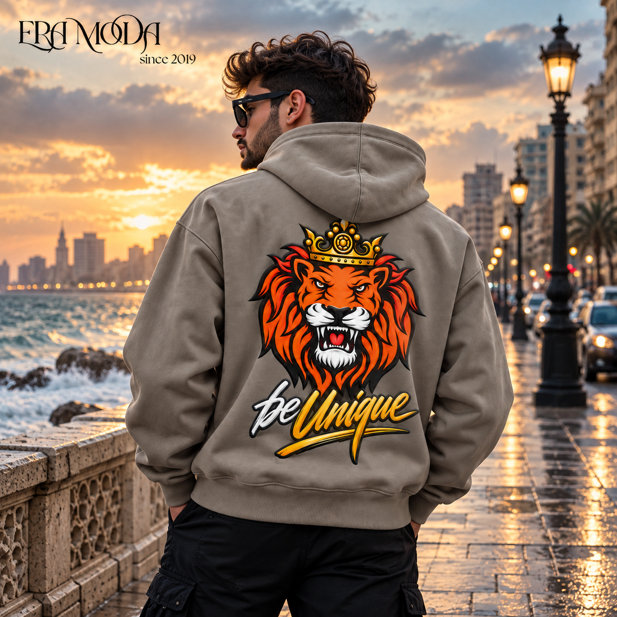 سويت شيرت هودي رجالي بريميوم مبطن بوبرة - لون جراي | ERA MODA