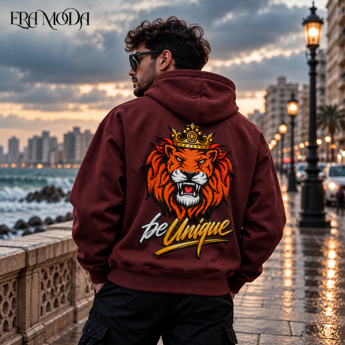 سويت شيرت هودي رجالي بريميوم مبطن بوبرة - لون نبيتي | ERA MODA