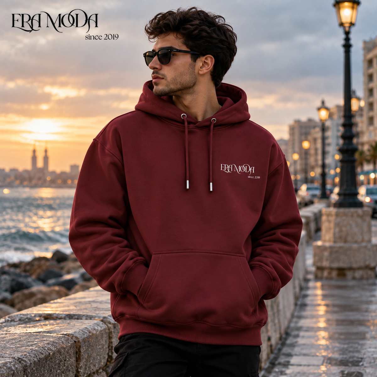 سويت شيرت هودي رجالي بريميوم مبطن بوبرة - لون نبيتي | ERA MODA
