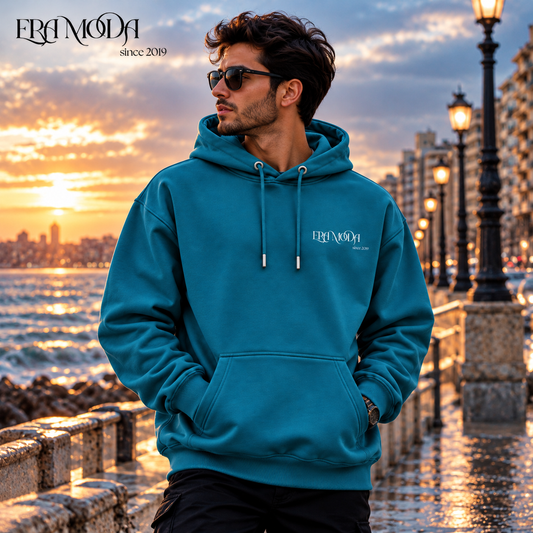 سويت شيرت هودي رجالي بريميوم مبطن بوبرة - لون بترولي | ERA MODA