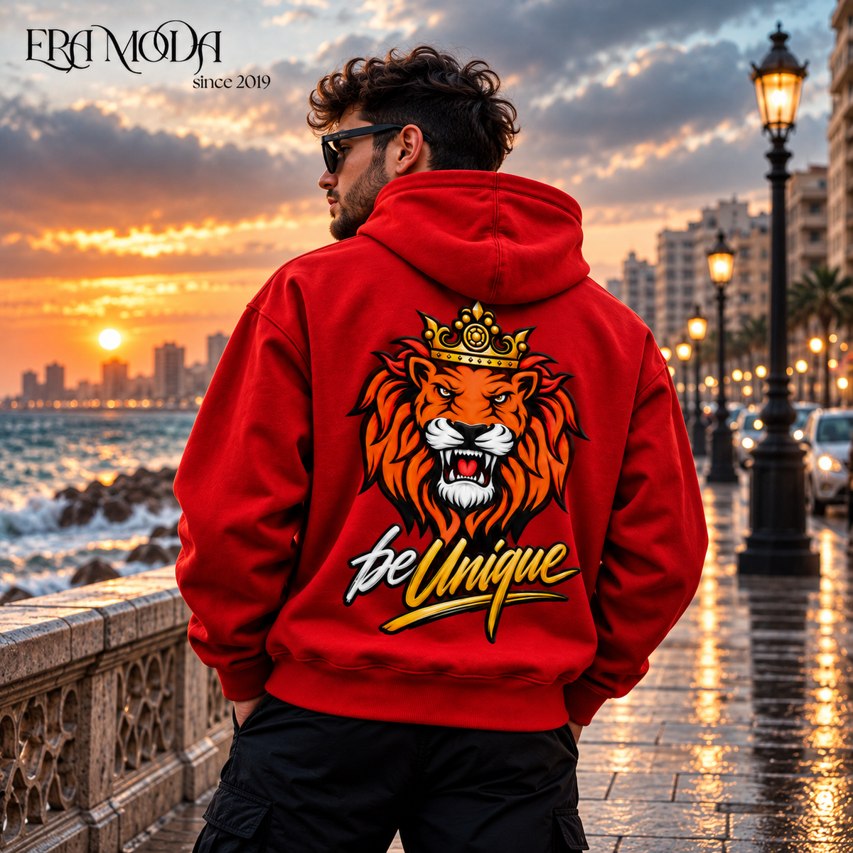 سويت شيرت هودي رجالي بريميوم مبطن بوبرة - لون أحمر | ERA MODA
