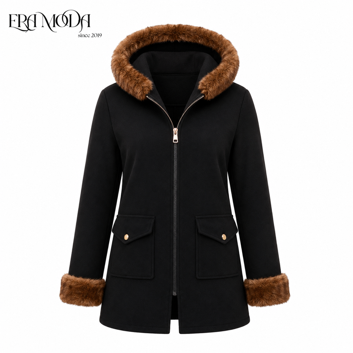FUZZY HOODED COAT