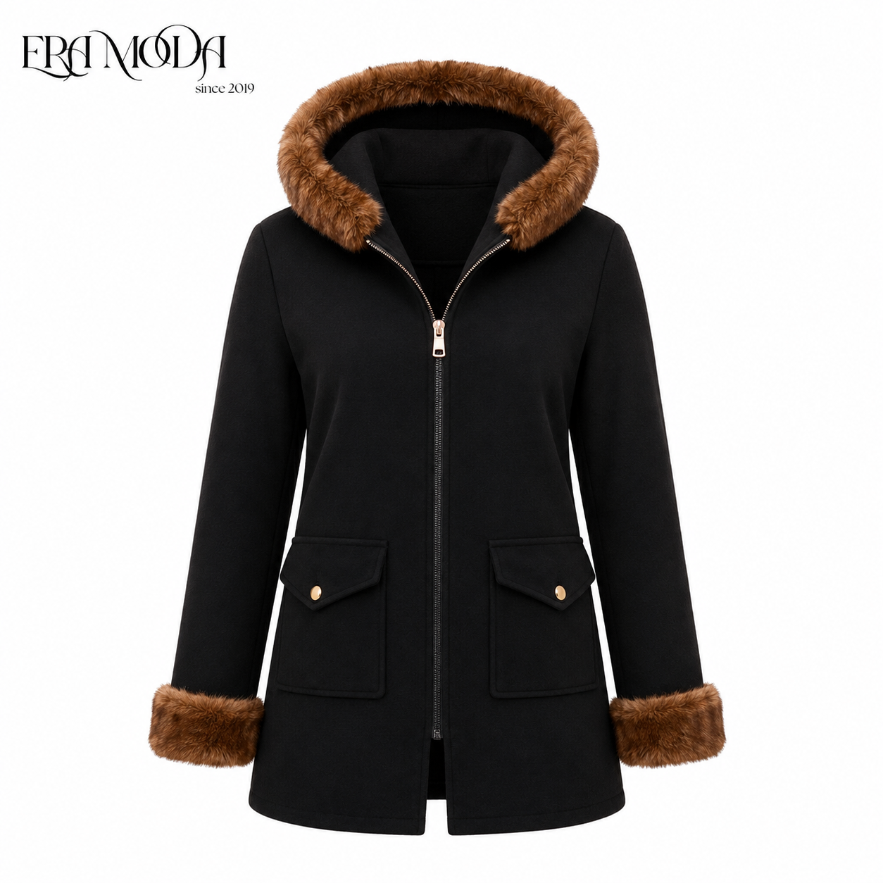 FUZZY HOODED COAT