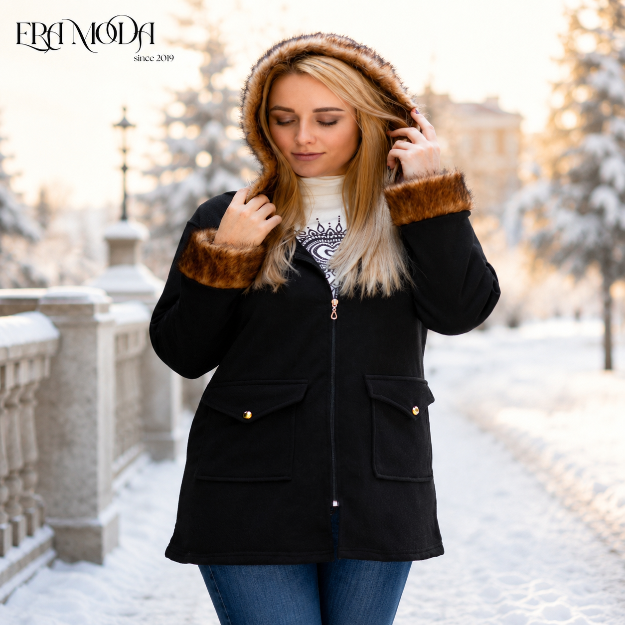 FUZZY HOODED COAT
