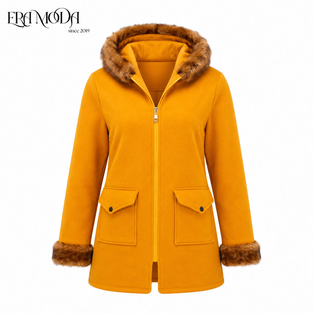FUZZY HOODED COAT