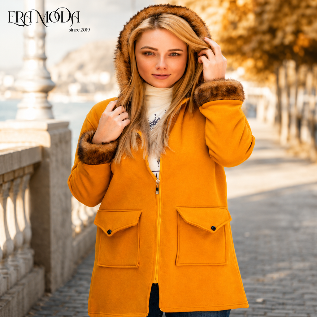 FUZZY HOODED COAT