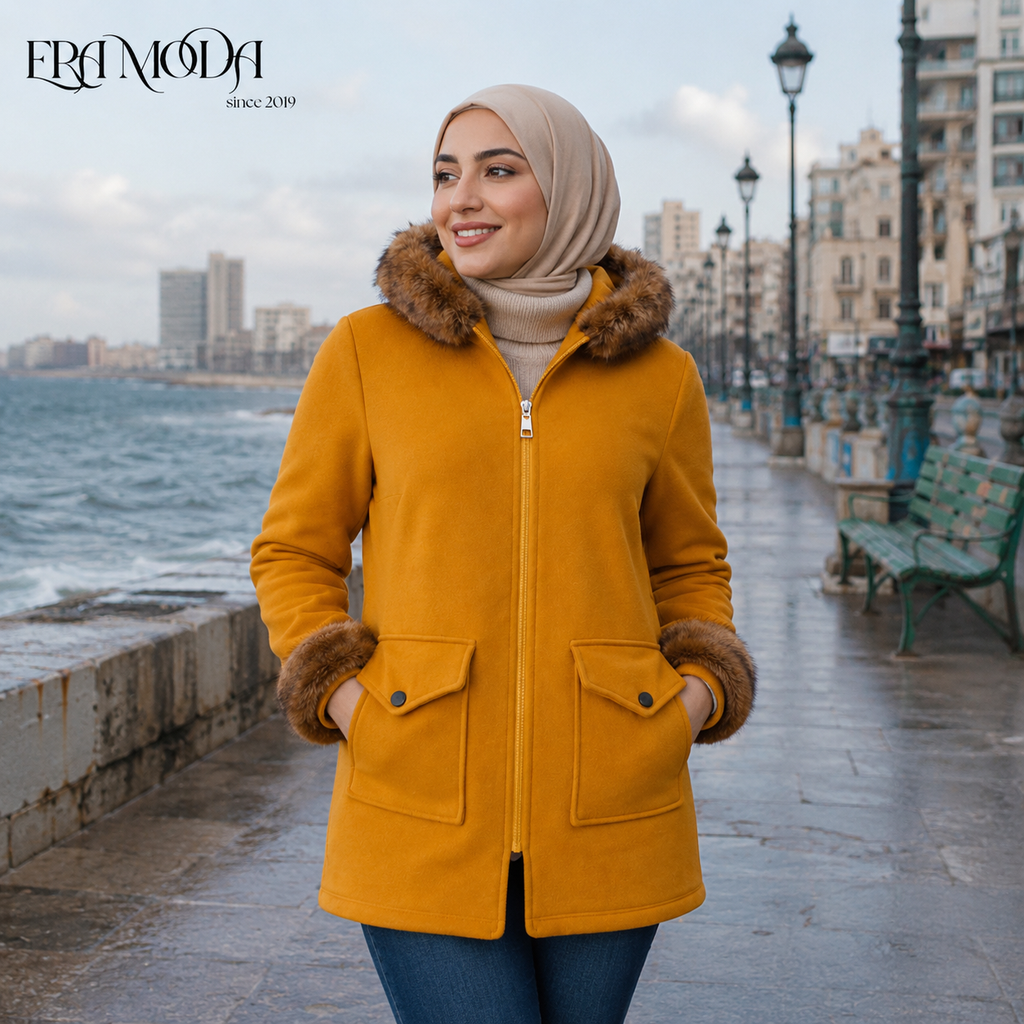FUZZY HOODED COAT