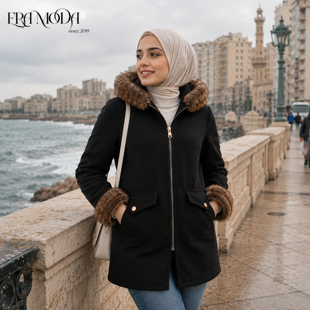FUZZY HOODED COAT